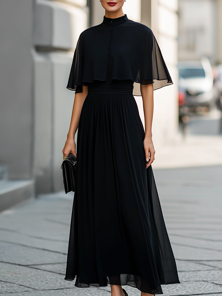 Olivia Bennet | Sheer Cape Sleeve High-Neck Midi Dress