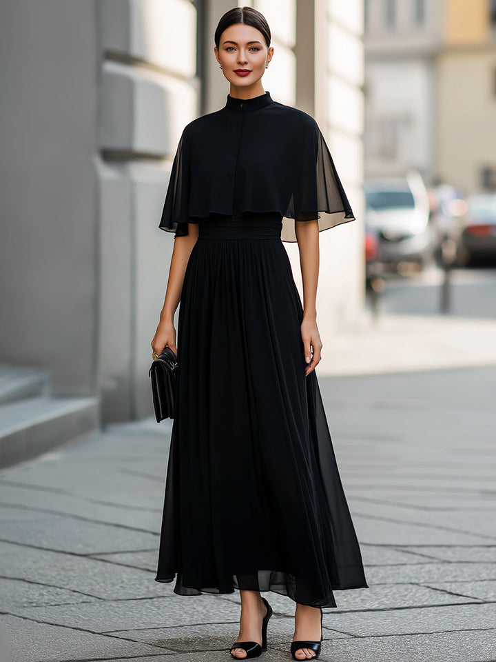 Olivia Bennet | Sheer Cape Sleeve High-Neck Midi Dress