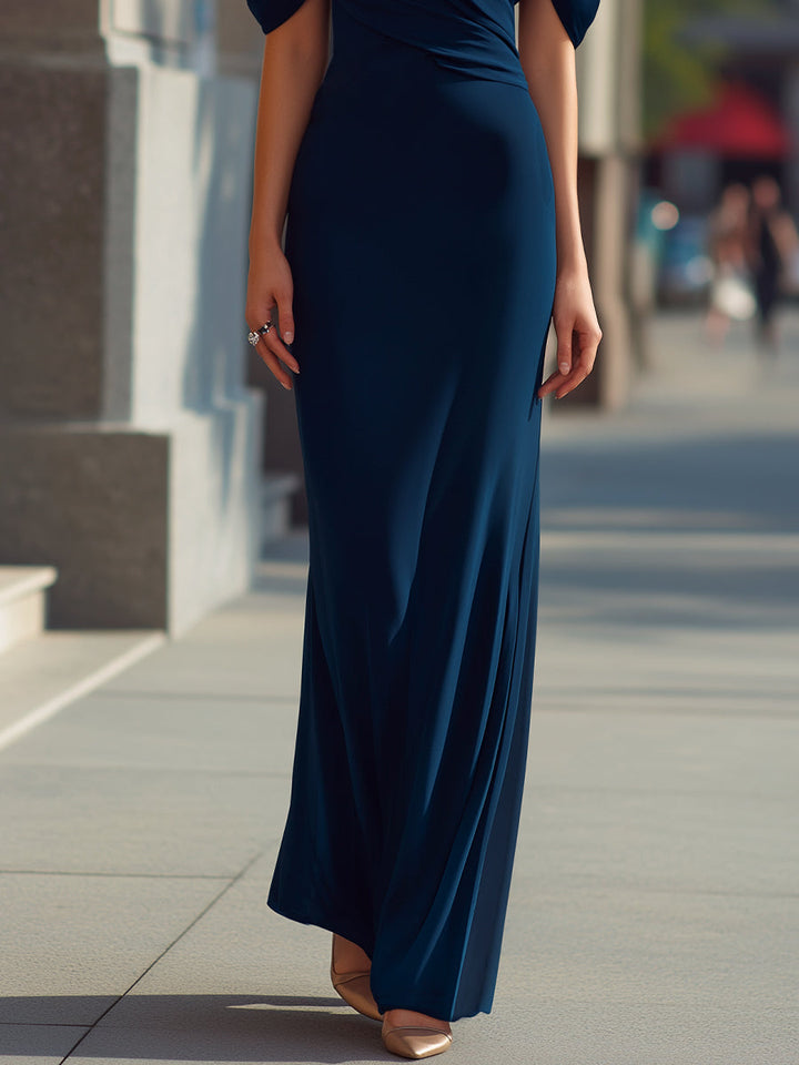 Olivia Bennet | Draped Cold-Shoulder Embellished Strap Elegant Maxi Dress