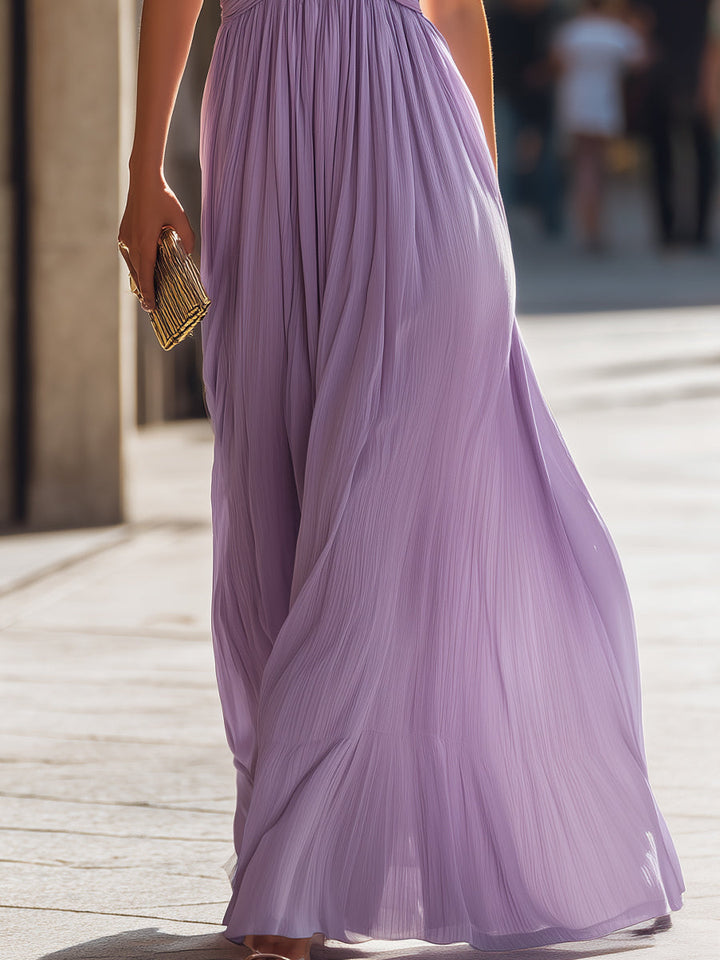 Olivia Bennet | Halter Neck Ruched Bodice Pleated Maxi Dress