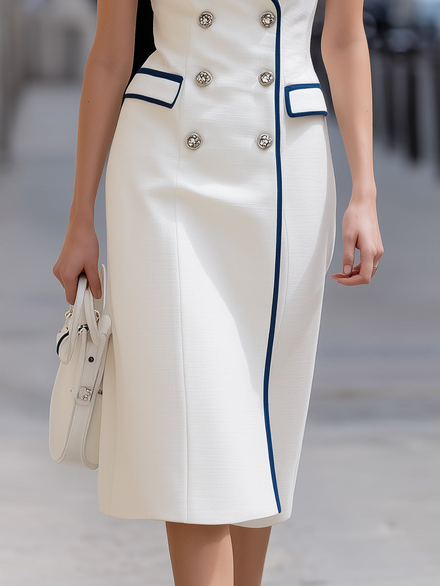 Olivia Bennet | Sleeveless Blazer Dress With Navy Contrast Trim