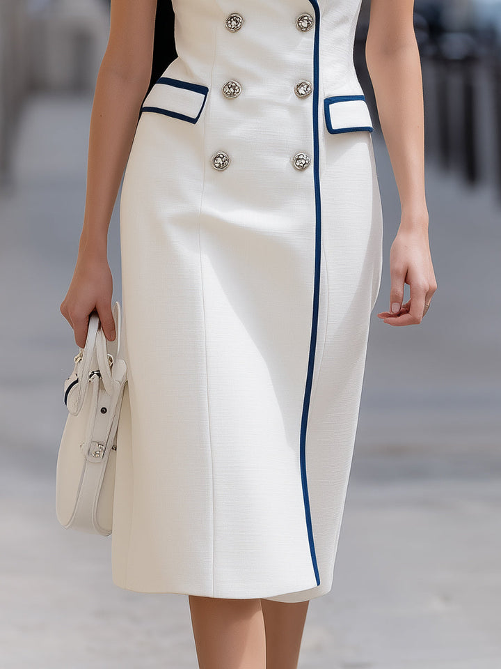 Olivia Bennet | Sleeveless Blazer Dress With Navy Contrast Trim