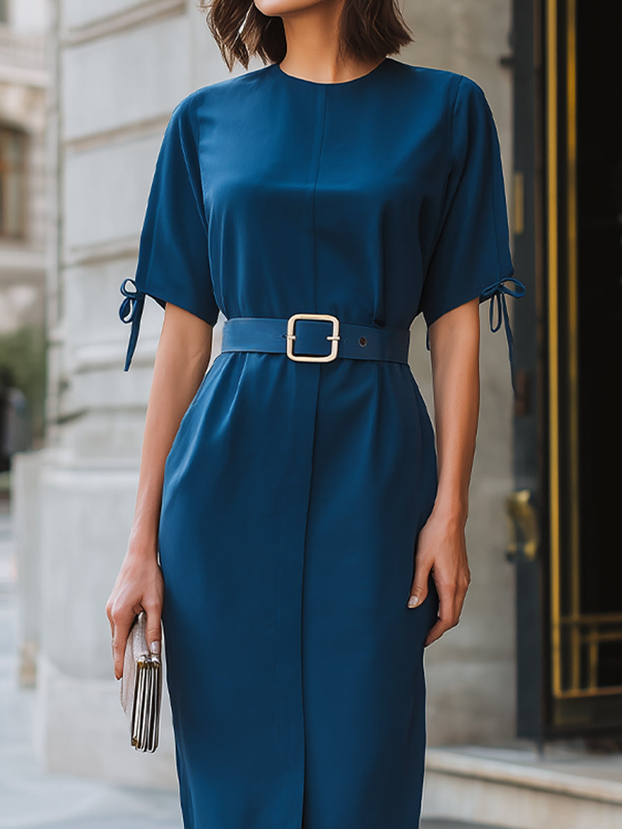 Olivia Bennet | Structured Tie-Sleeve Belted Midi Dress