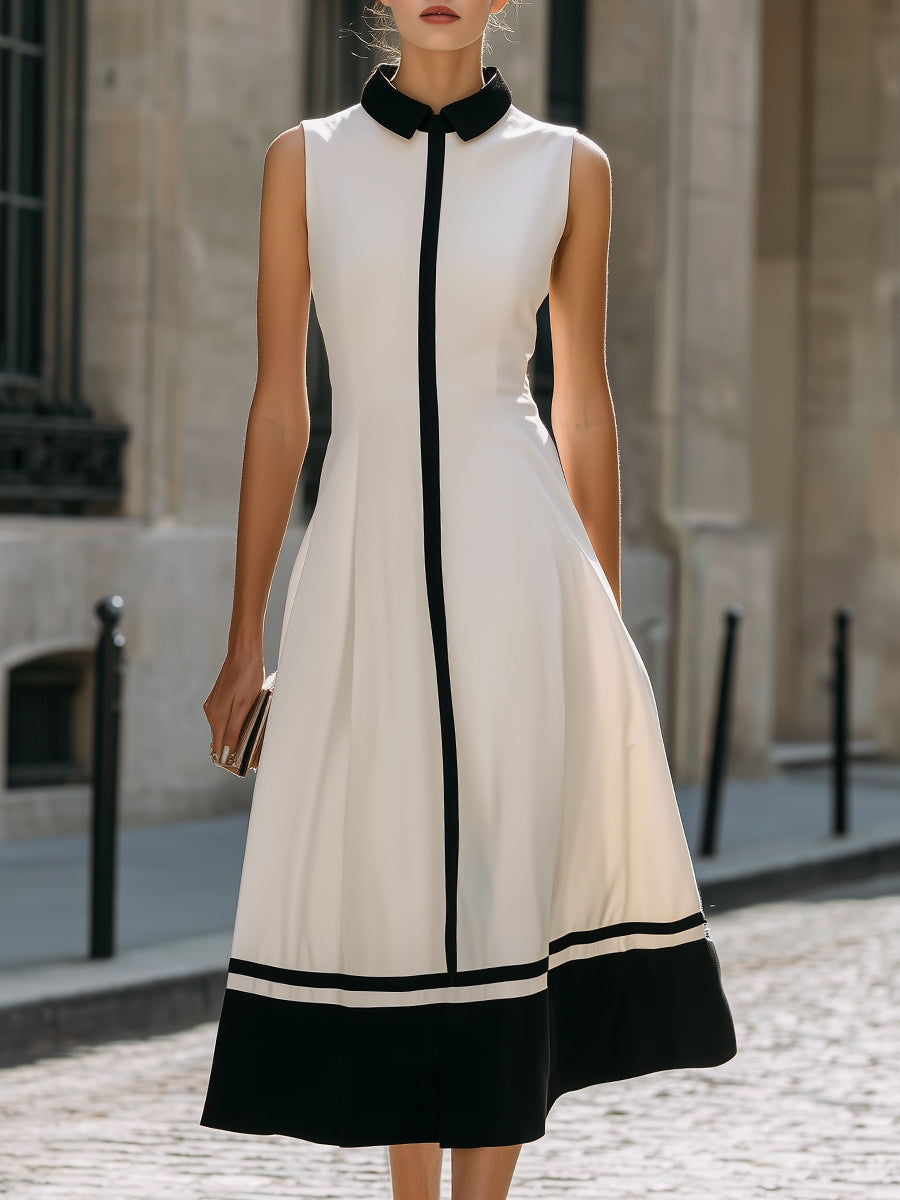 Olivia Bennet | Contrast Trim Sleeveless A-Line Maxi Dress With Structured Collar