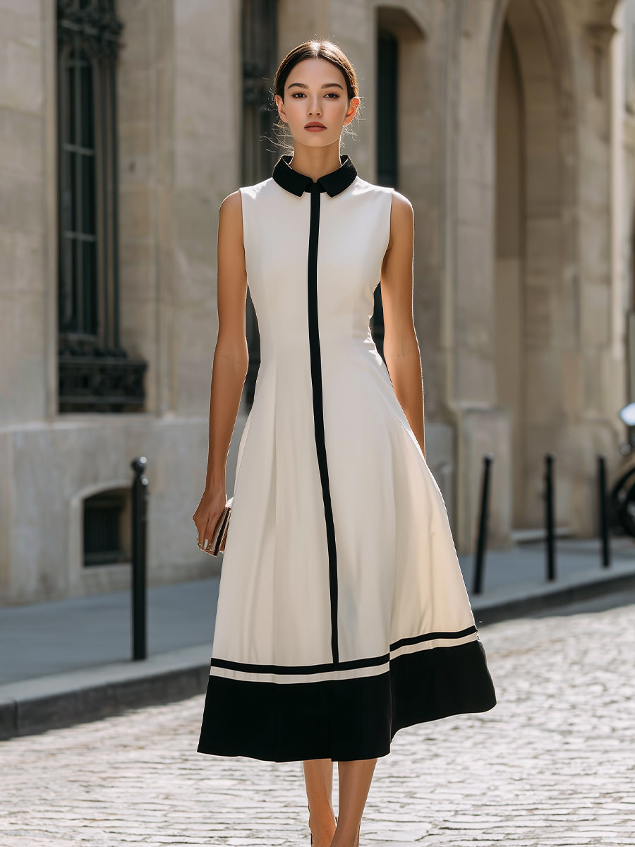 Olivia Bennet | Contrast Trim Sleeveless A-Line Maxi Dress With Structured Collar