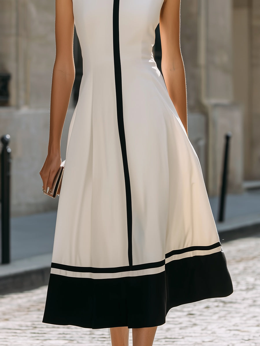 Olivia Bennet | Contrast Trim Sleeveless A-Line Maxi Dress With Structured Collar
