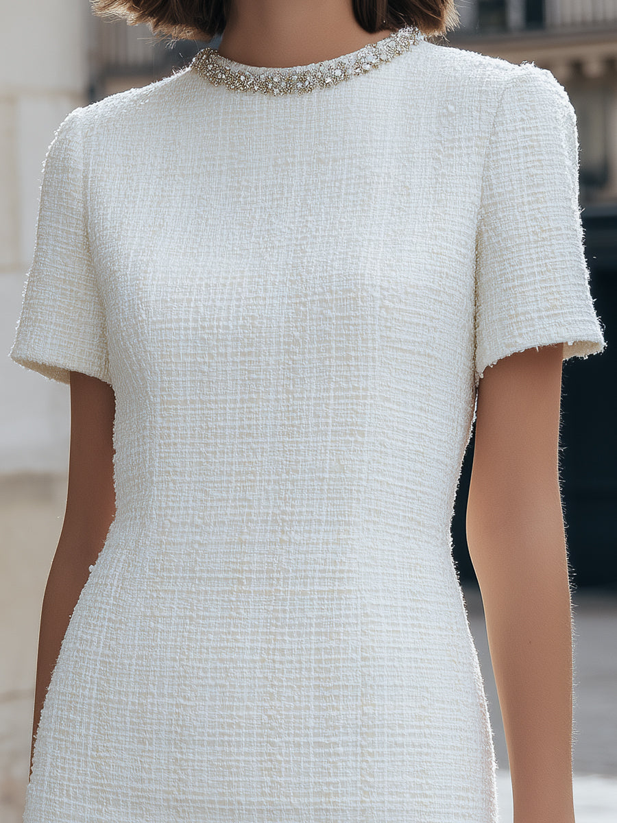 Olivia Bennet | Tweed Mini Dress With Crystal Embellished Neckline