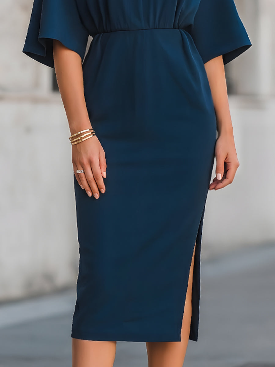 Olivia Bennet | V-Neck Relaxed Sleeve Waist-Defined Midi Dress