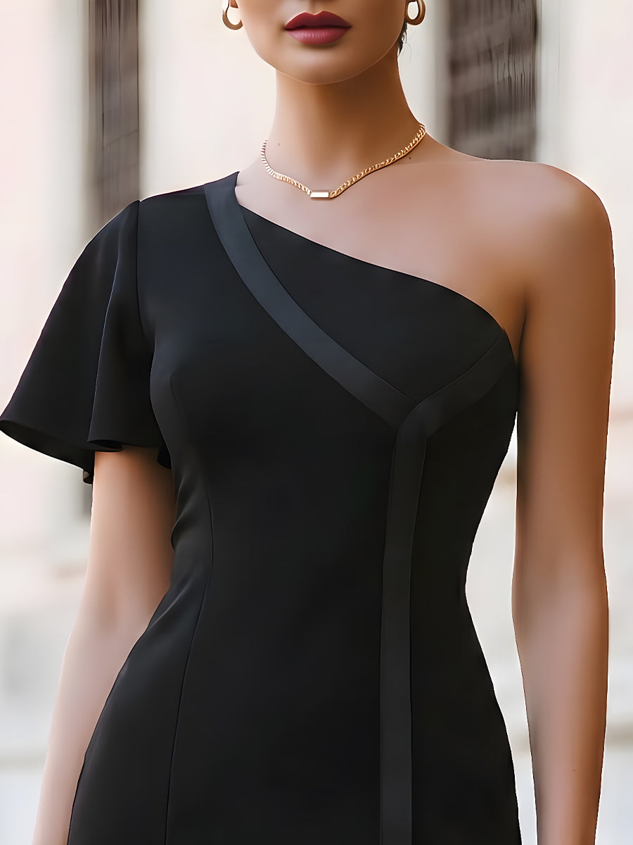 Olivia Bennet | Asymmetric One-Shoulder Structured Bodycon Mini Dress