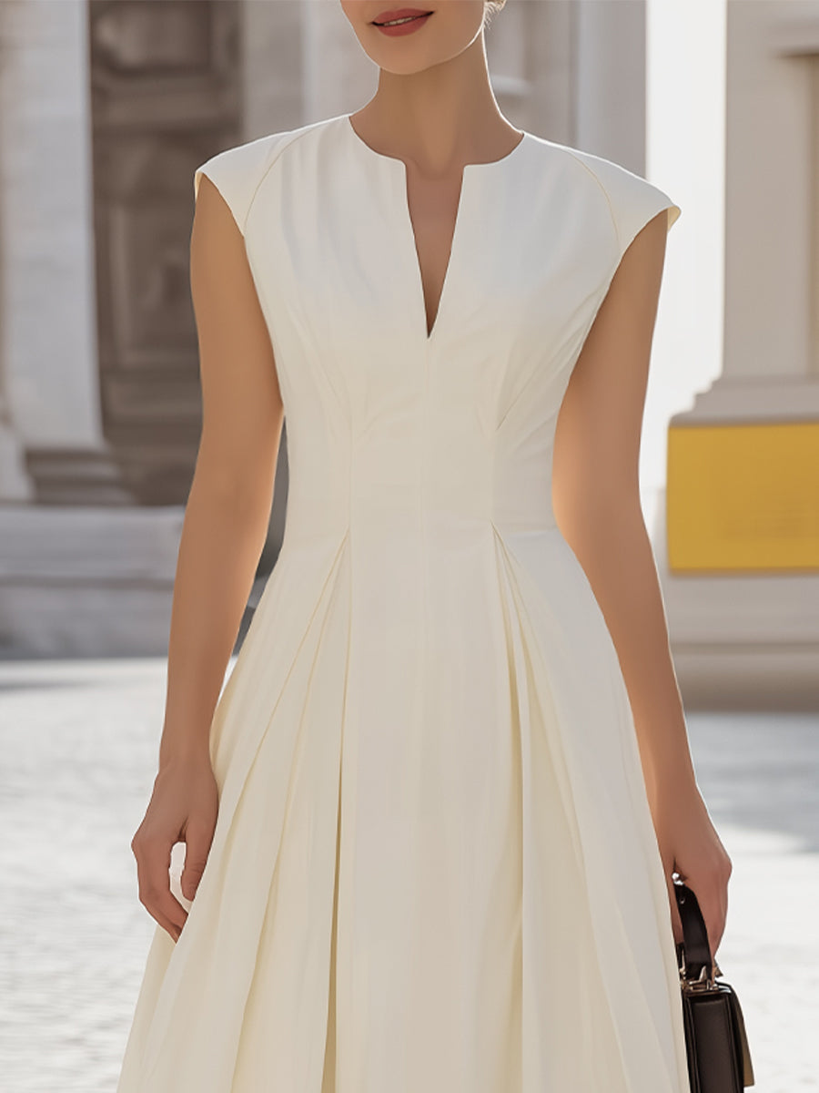 Olivia Bennet | Notch-Neck Cap-Sleeve Pleated A-Line Midi Dress