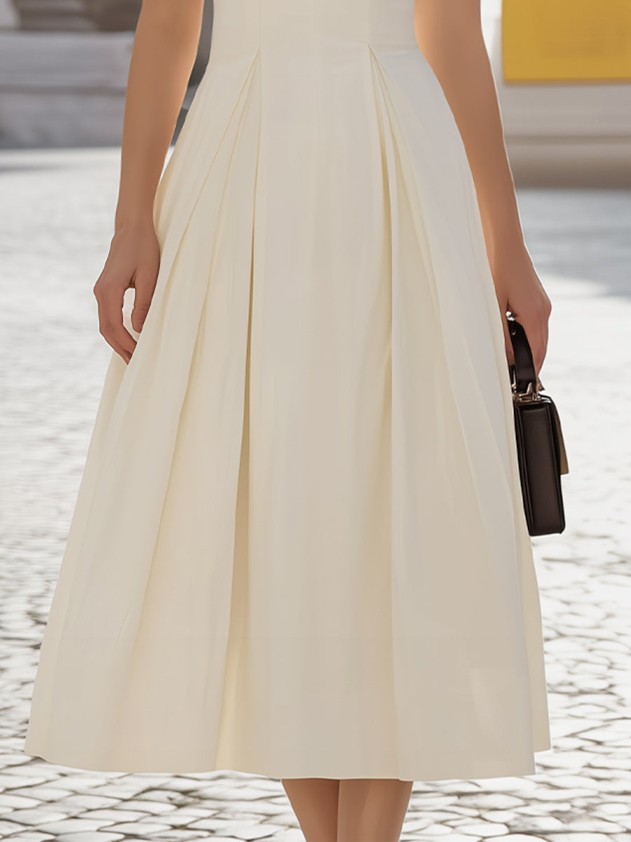 Olivia Bennet | Notch-Neck Cap-Sleeve Pleated A-Line Midi Dress