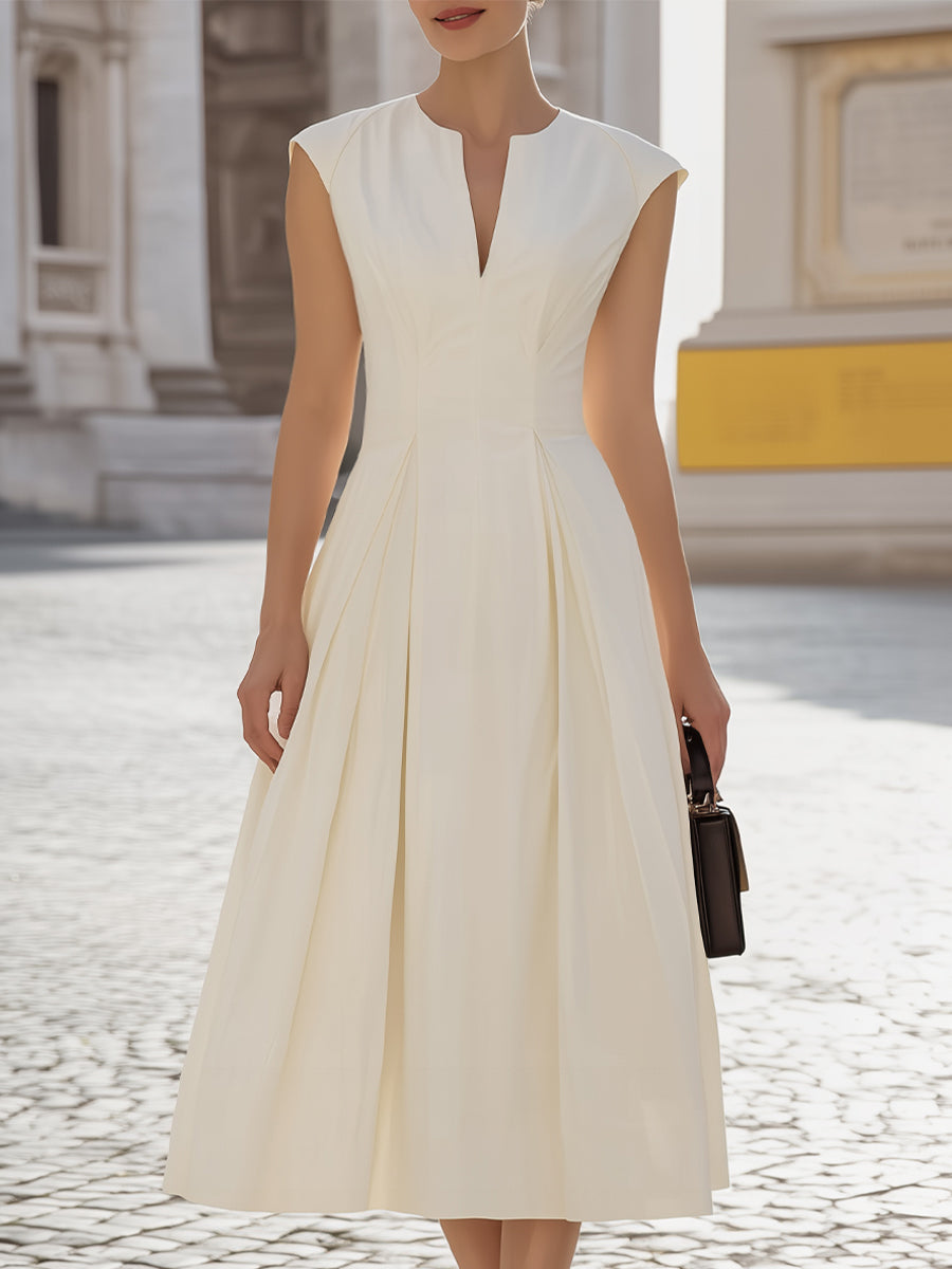 Olivia Bennet | Notch-Neck Cap-Sleeve Pleated A-Line Midi Dress