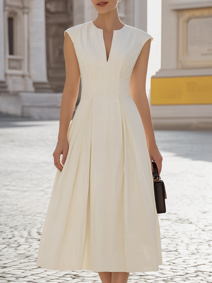 Olivia Bennet | Notch-Neck Cap-Sleeve Pleated A-Line Midi Dress