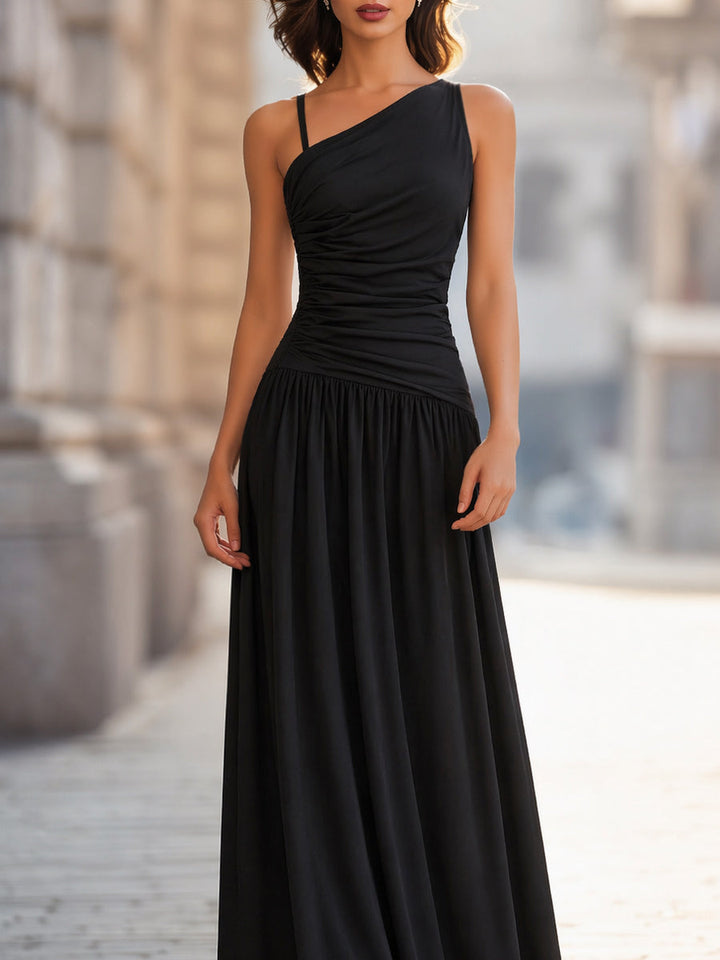Olivia Bennet | One-Shoulder Ruched Bodice Flowing Maxi Dress