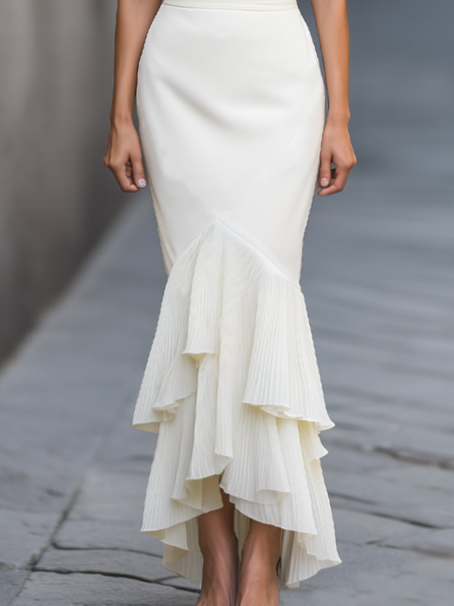 Olivia Bennet | Structured Waist Pleated Ruffle Hem Maxi Dress