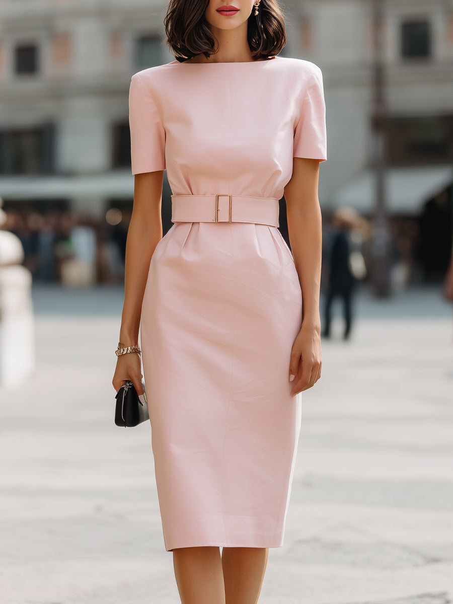 Olivia Bennet | Structured Waist Belted Sheath Midi Dress