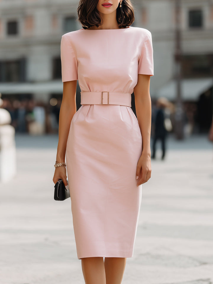 Olivia Bennet | Structured Waist Belted Sheath Midi Dress
