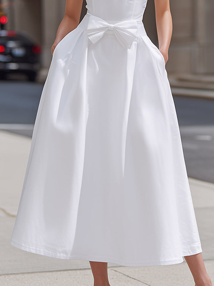 Olivia Bennet | Halter Ruffle Neck Bow Waist Sleeveless A-Line Maxi Dress