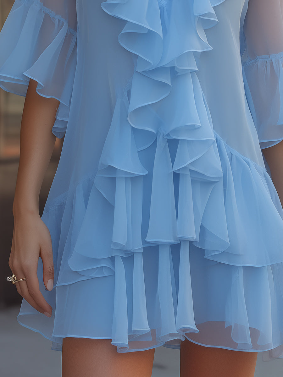 Olivia Bennet | Layered Ruffle V-Neck Chiffon Mini Dress