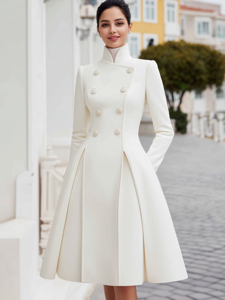 Olivia Bennet | Black Double-Breasted A-Line Wool-Blend Coat Dress