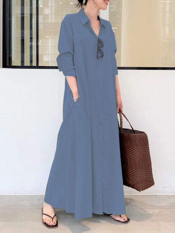 Olivia Bennet | Original Solid Color Lapel Shirt Dress