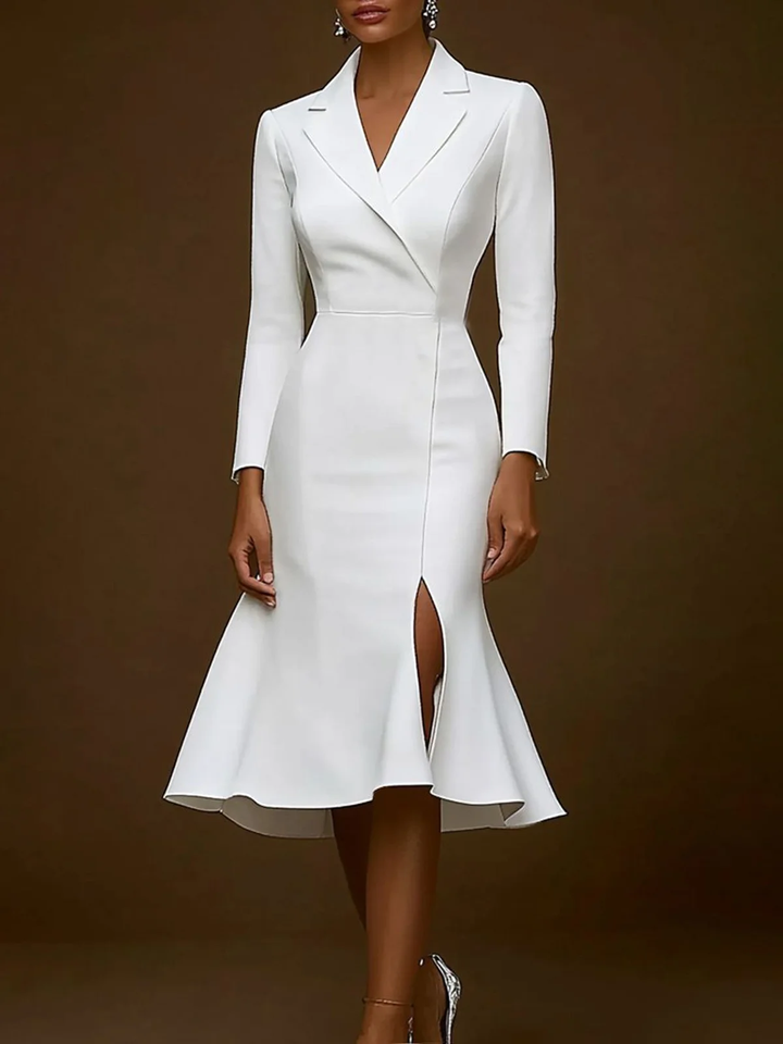 Olivia Bennet | Skinny Wrap Solid Color Notched Collar Midi Dresses