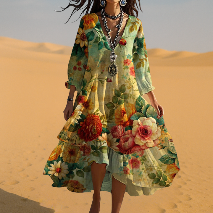Women Vintage Boho V-Neck Summer Dress