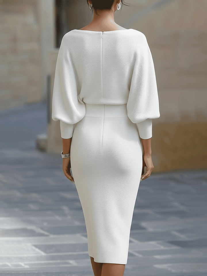Olivia Bennet | White Draped Batwing Jersey Midi Dress