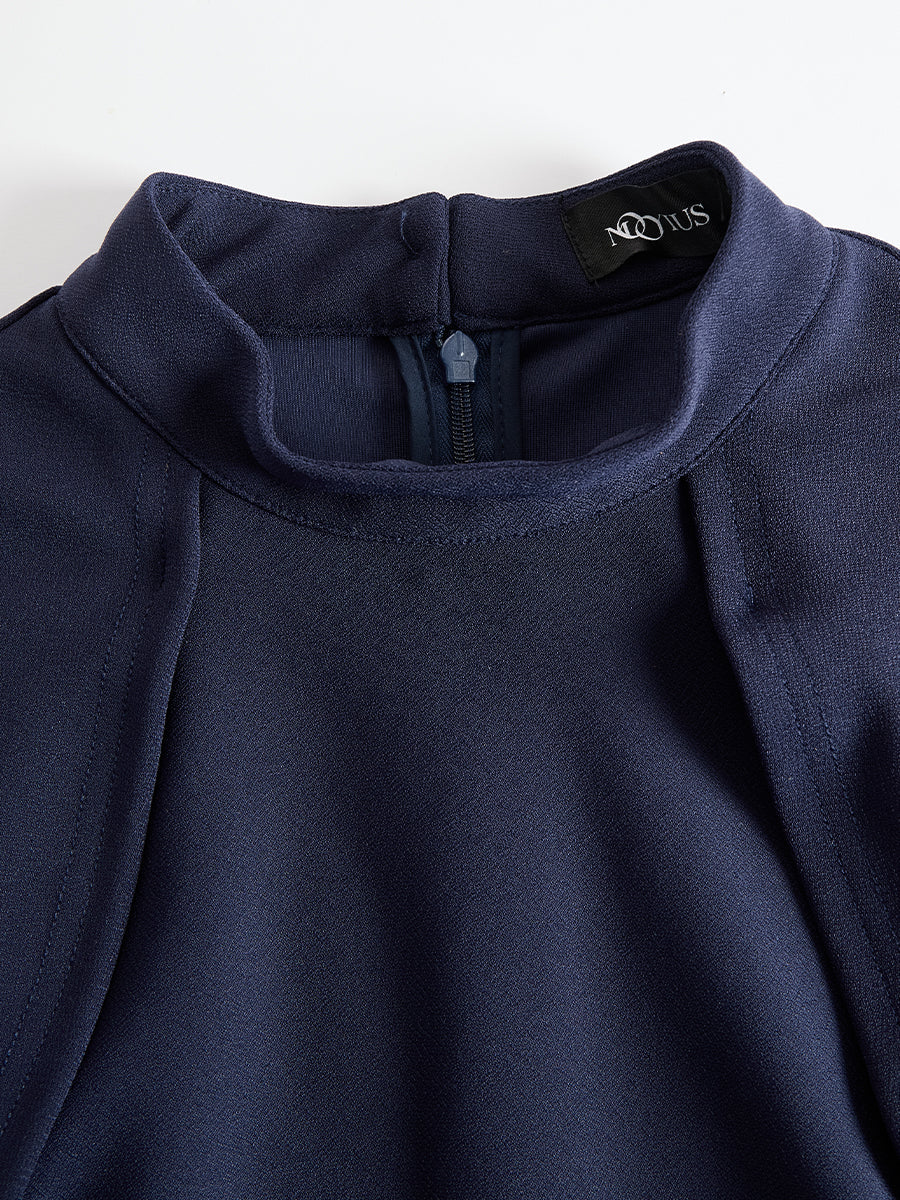 Olivia Bennet | Elegant Navy Cape-Sleeve Midi Dress