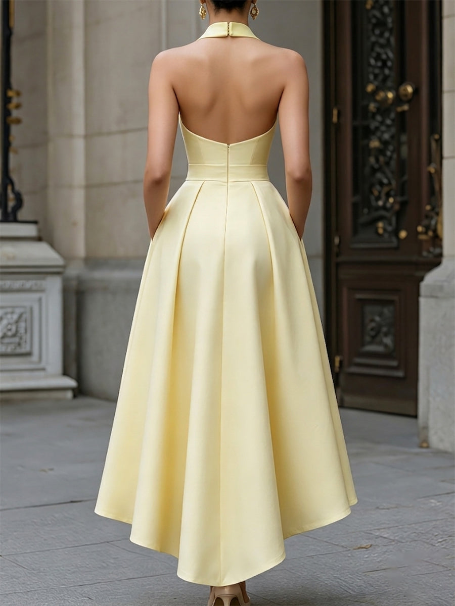 Olivia Bennet | Halter Neck Bow Detail High-Low A-Line Maxi Dress