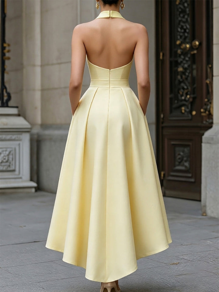 Olivia Bennet | Halter Neck Bow Detail High-Low A-Line Maxi Dress