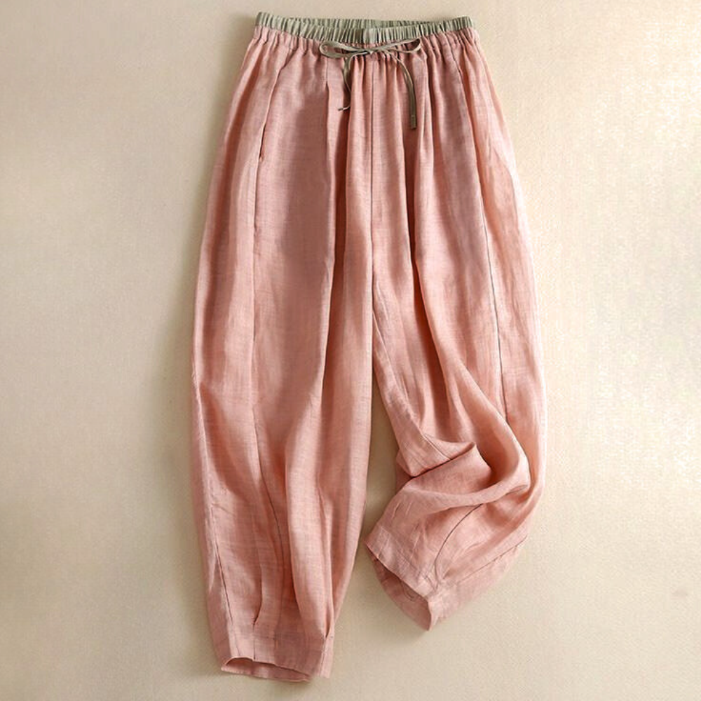 Olivia Bennet | Linen Trousers for Women in Natural Fit, Beige