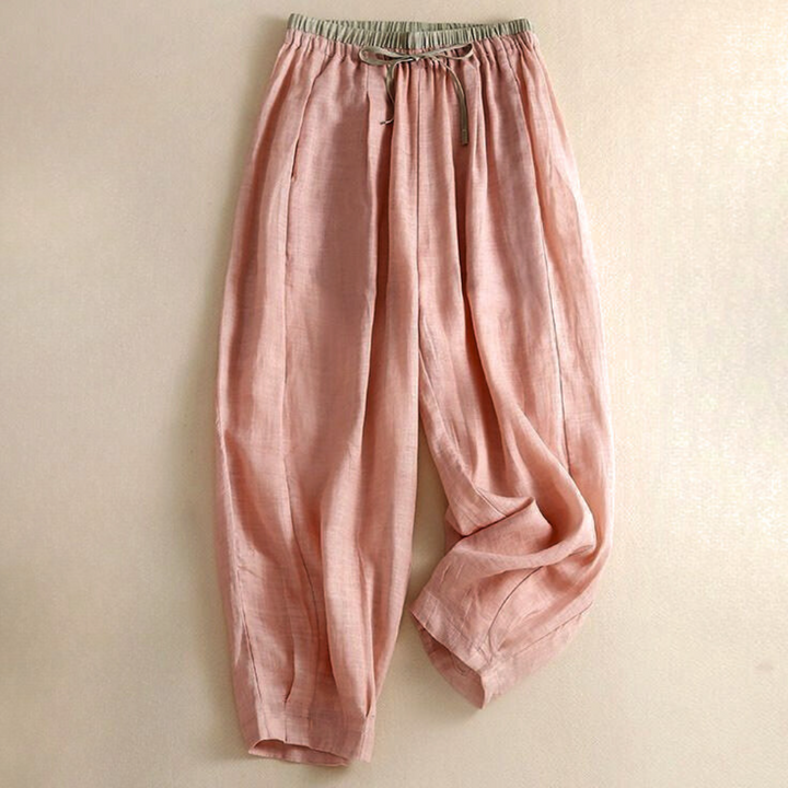Olivia Bennet | Linen Trousers for Women in Natural Fit, Beige
