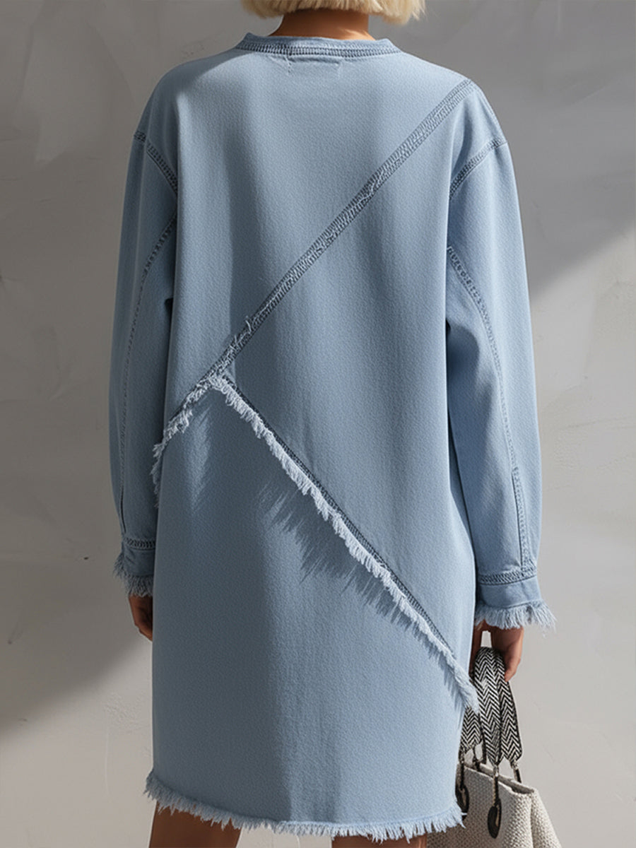 Olivia Bennet | Light Blue Raw-Edge Mini Denim Dress