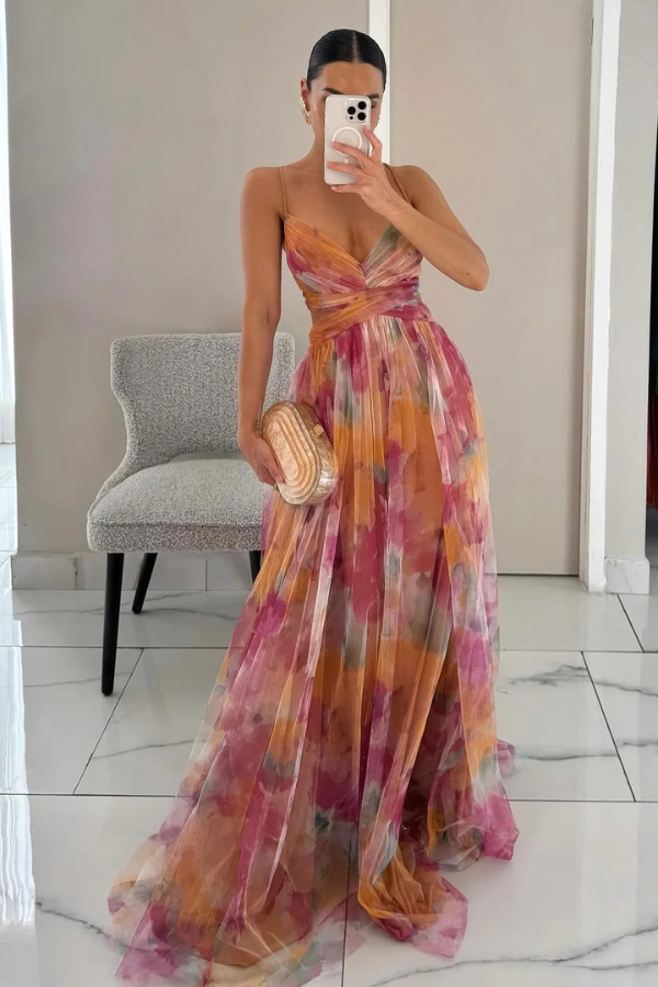| Maxi Dress - Elegant Pleated