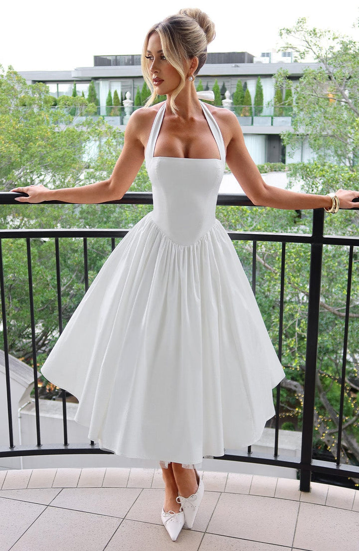Women Wedding Guest Halter Midi Dress