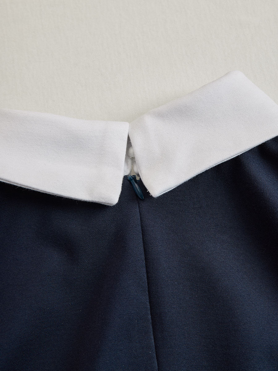 Olivia Bennet | Elegant Navy & White Contrast Button-Up Midi Dress