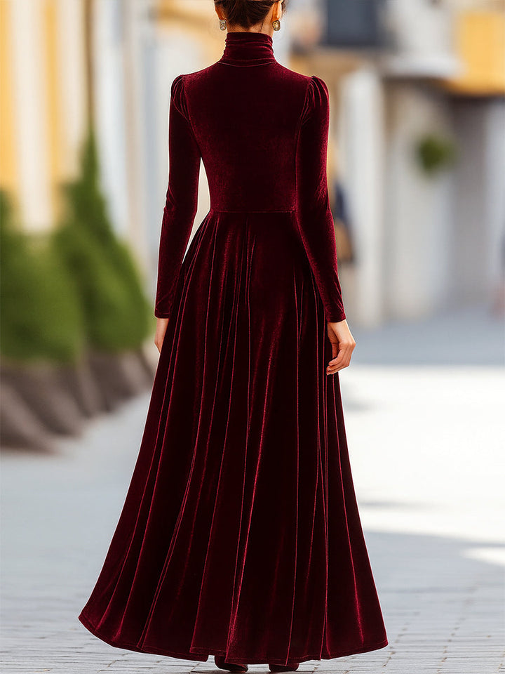 Olivia Bennet | Burgundy Velvet Long-Sleeve Gown