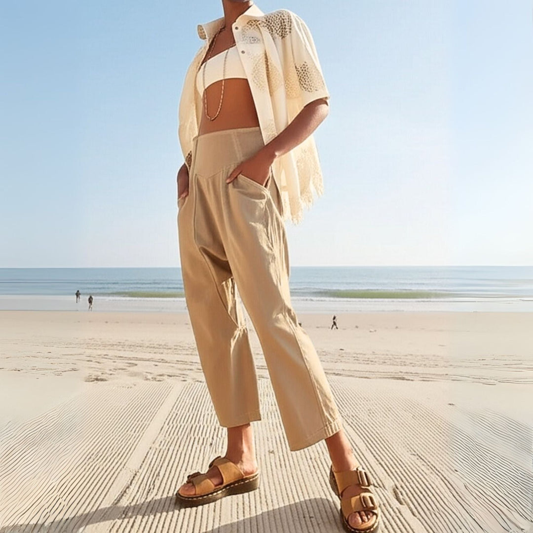 Olivia Bennet | Wide Leg Pant for Women in Soft Fabric, Relaxed Fit, Neutral Color