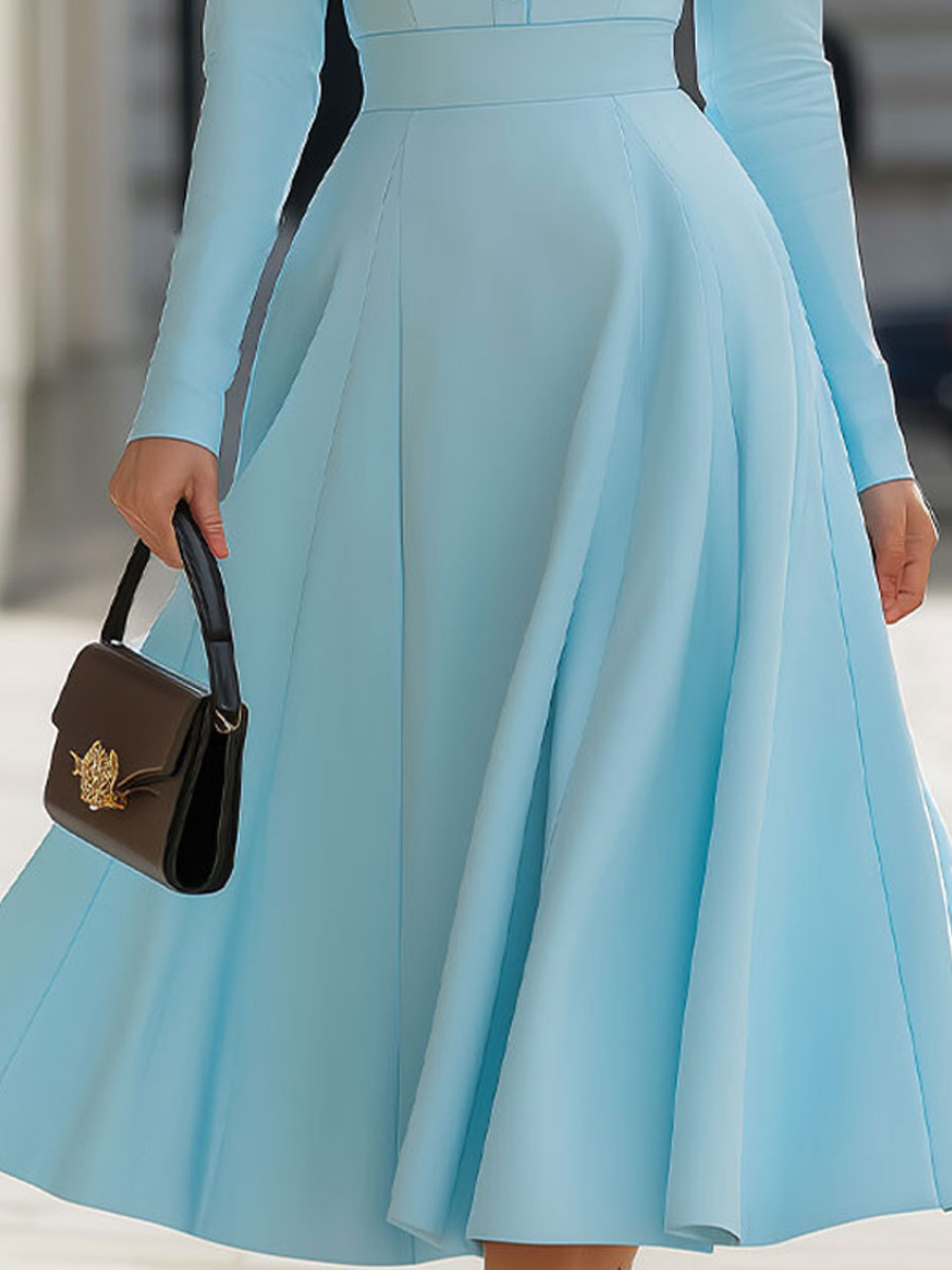 Olivia Bennet | Sky Blue Shirt-Collar Fit-and-Flare Dress
