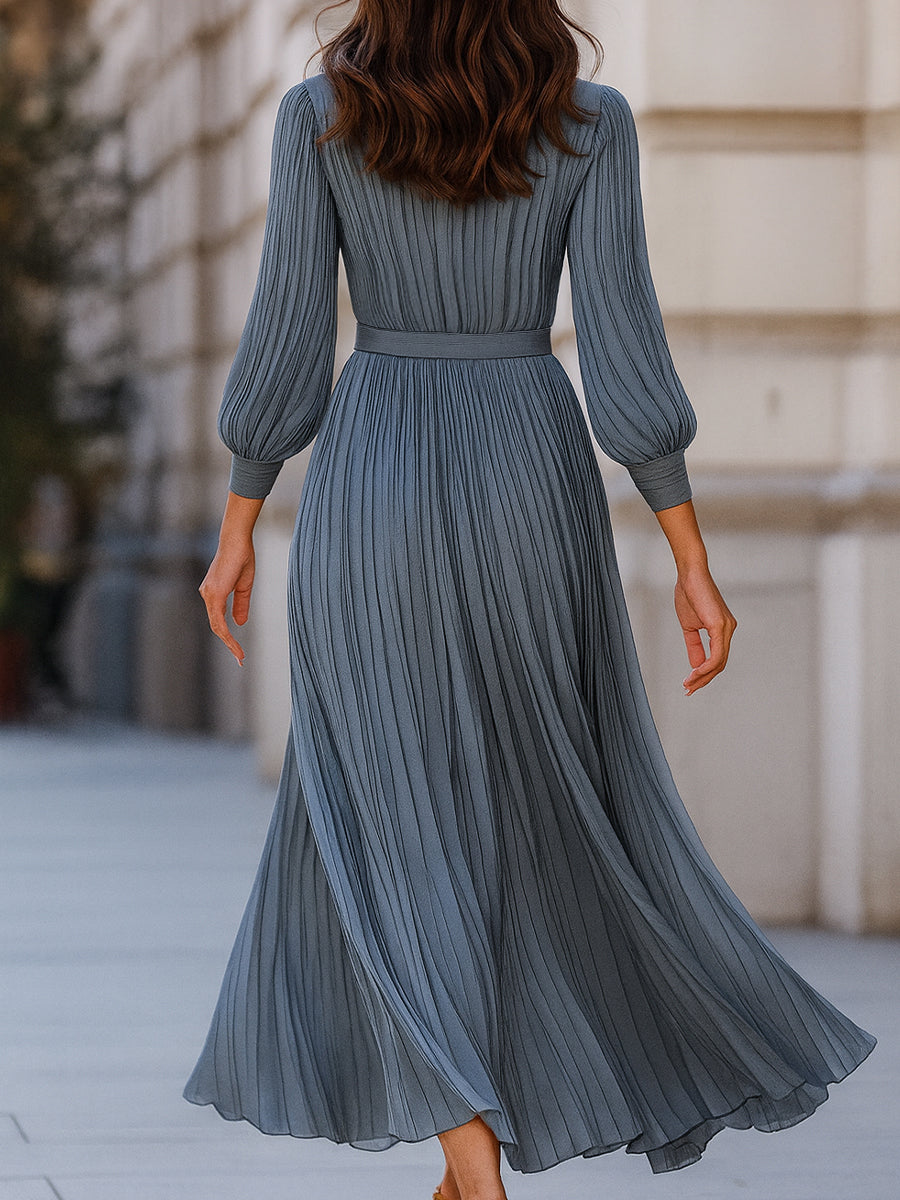 Olivia Bennet | Olivia Bennet Steel Blue Pleated Midi Dress