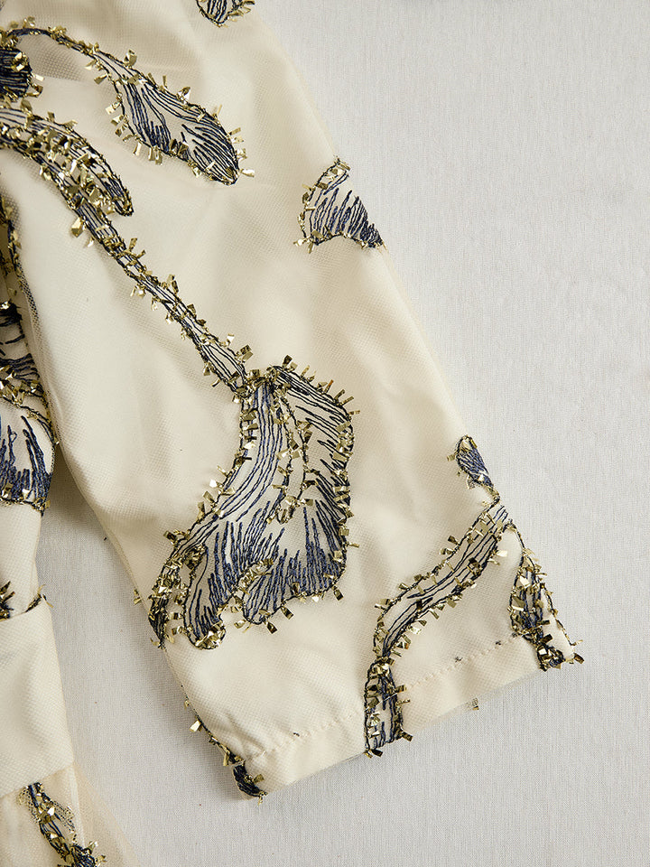 Olivia Bennet | Olivia Bennet Embroidered Mesh Midi Dress With Metallic Leaf Motif