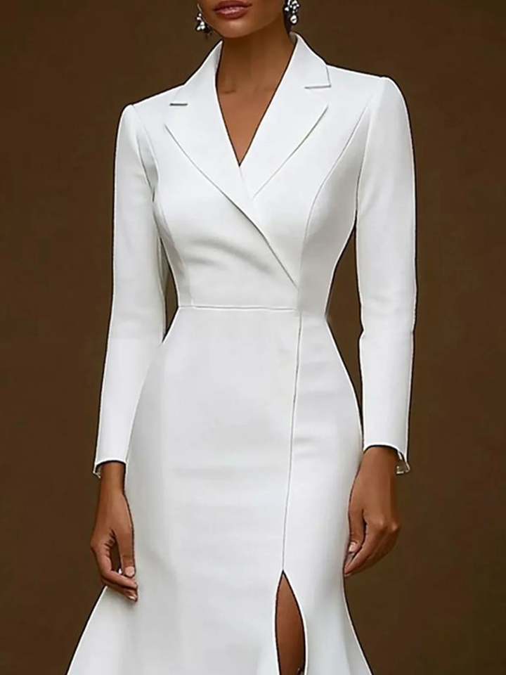 Olivia Bennet | Skinny Wrap Solid Color Notched Collar Midi Dresses