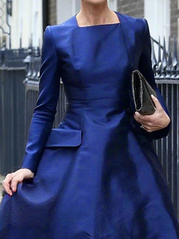 Olivia Bennet | A-Line High Waisted Pockets Solid Color Square-Neck Midi Dresses