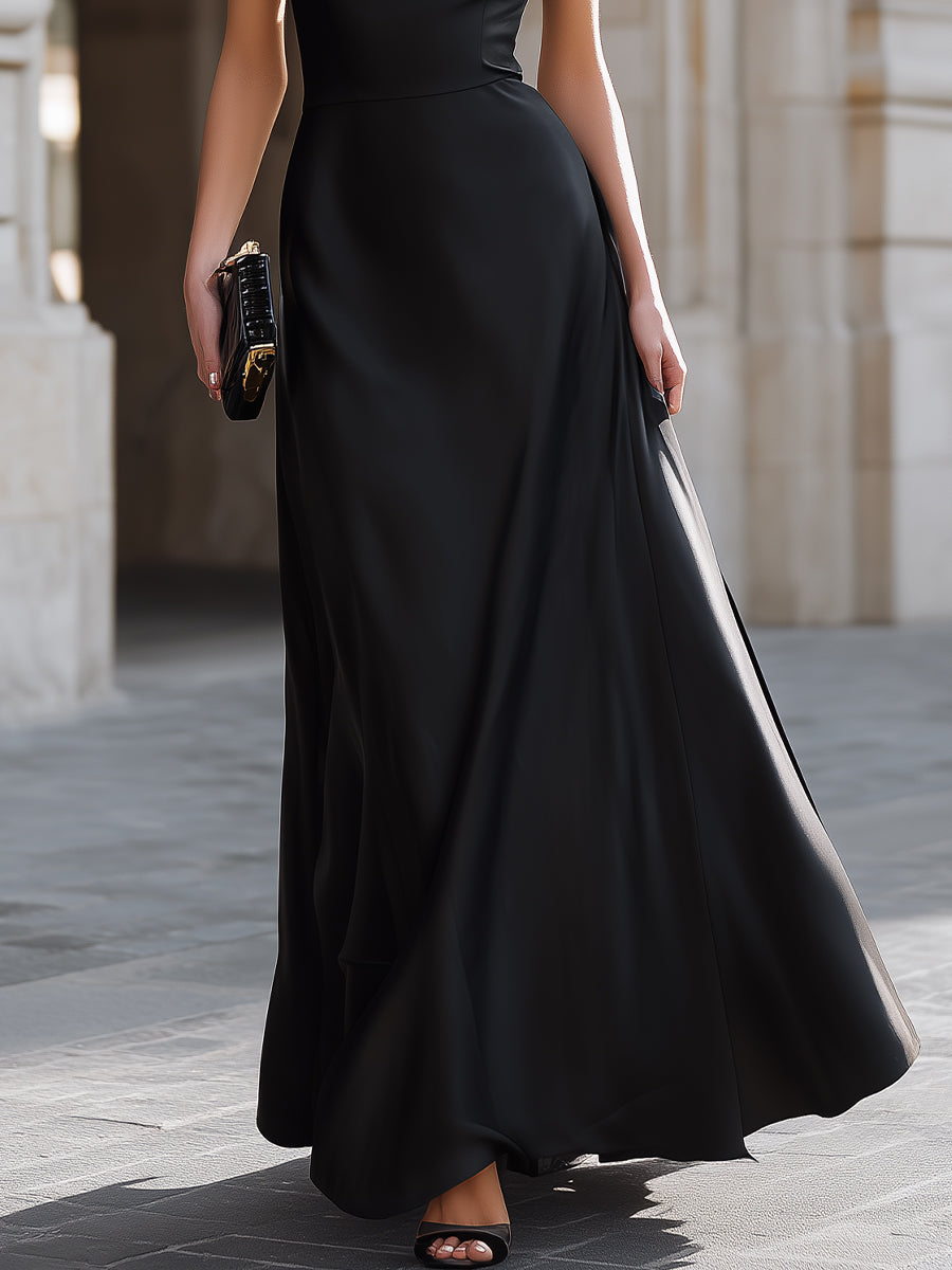 Olivia Bennet | One-Shoulder Draped High-Neck Maxi Dress
