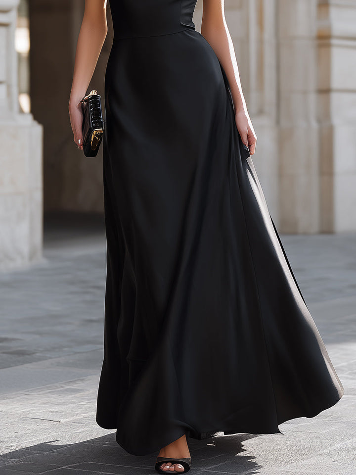 Olivia Bennet | One-Shoulder Draped High-Neck Maxi Dress