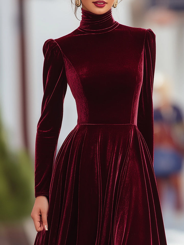 Olivia Bennet | Burgundy Velvet Long-Sleeve Gown