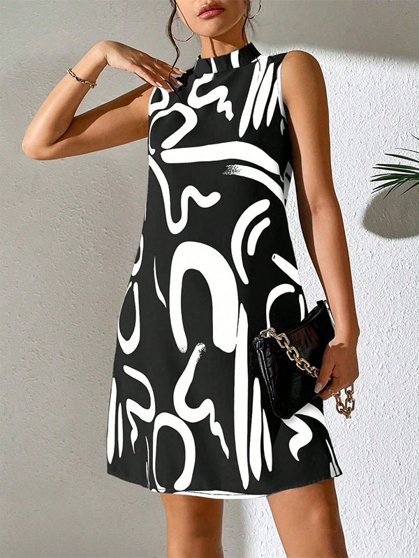 Olivia Bennet | A-line Sleeveless Contrast Color Printed Mini Dresses