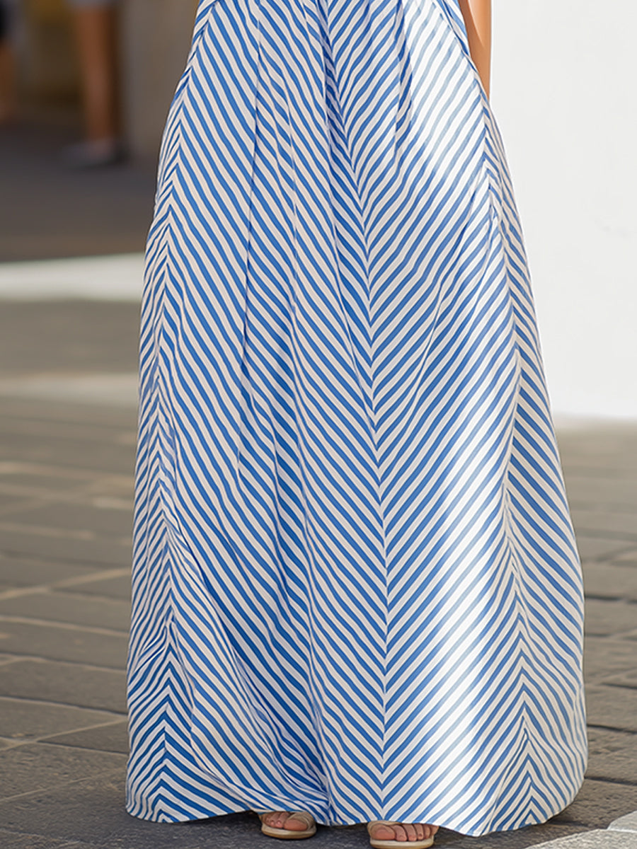 Olivia Bennet | Nautical Stripe Halter Neck Maxi Dress