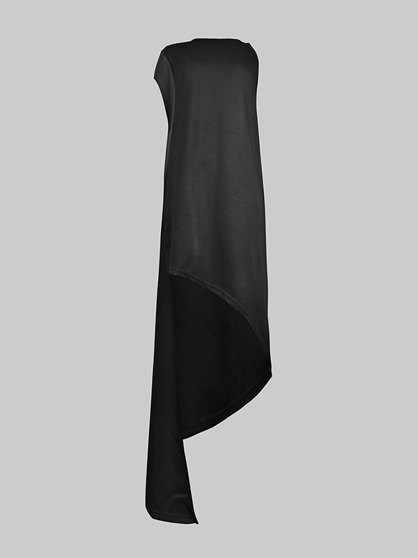 Olivia Bennet | High-low Loose Asymmetric Solid Color Split-side Round-neck Maxi Dresses